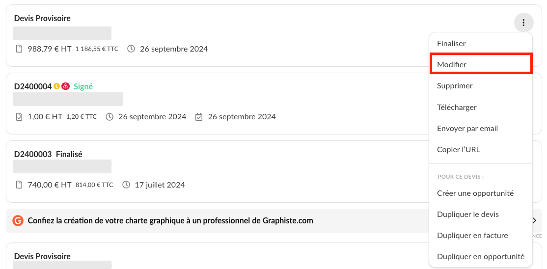 Modifier devis