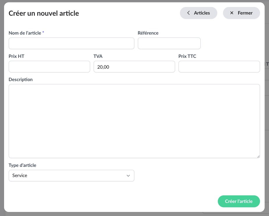 Gérer catalogue articles