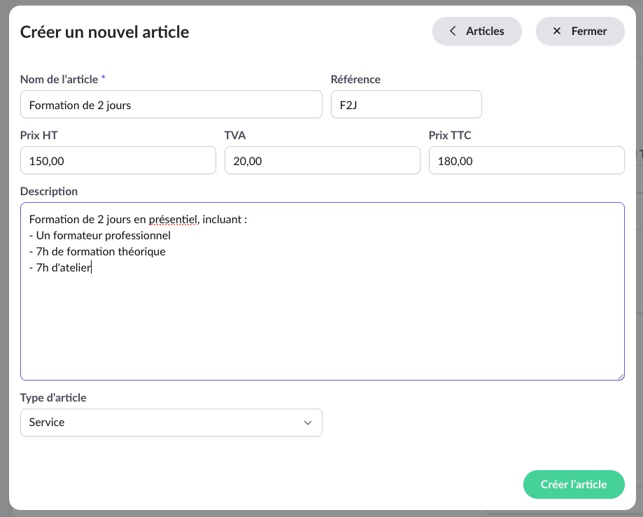 Gérer catalogue articles