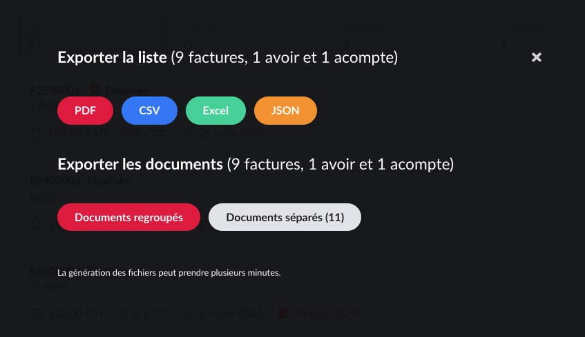 Export factures