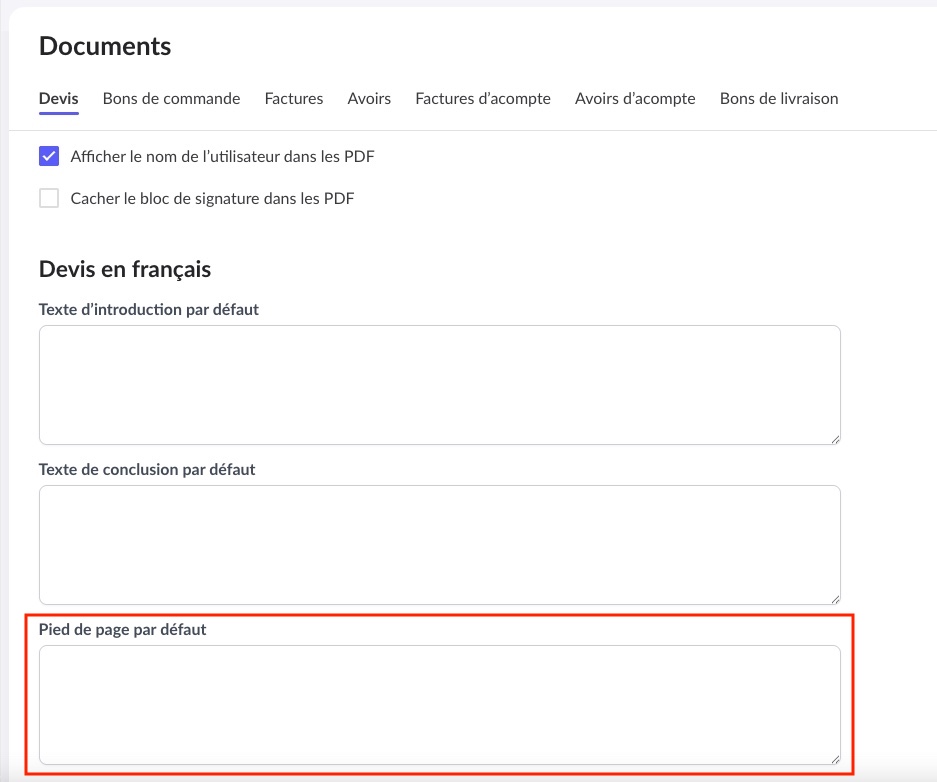 Modifier pied de page