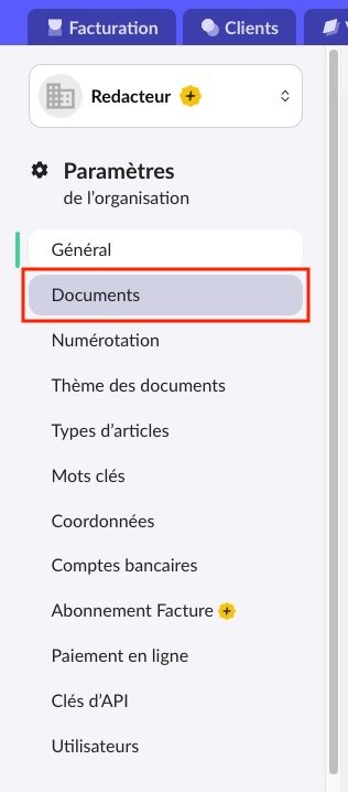 Paramétrer documents