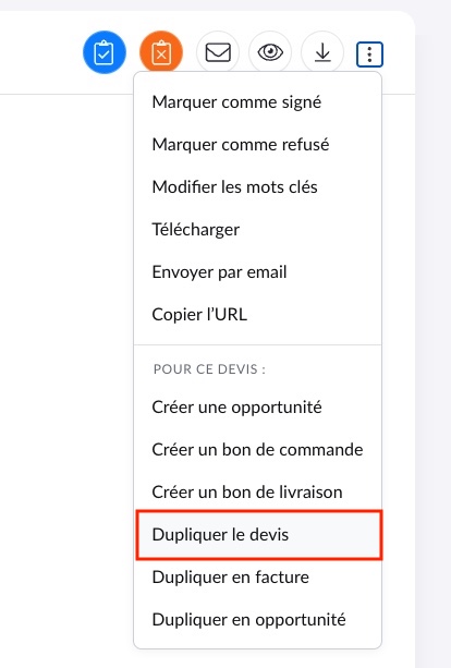 Dupliquer devis en facture
