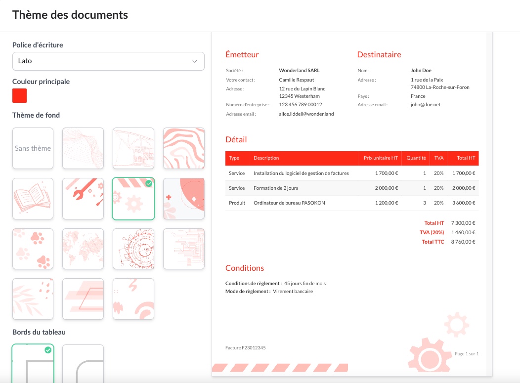 Paramétrer le thème des documents