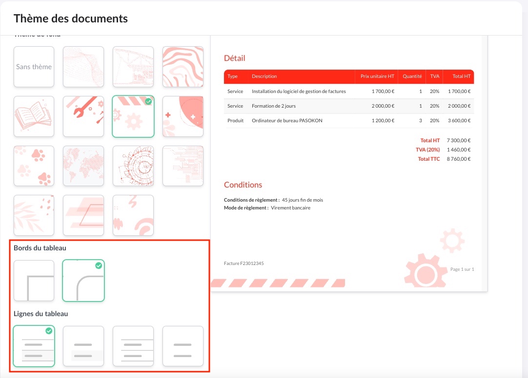 Paramétrer le thème des documents