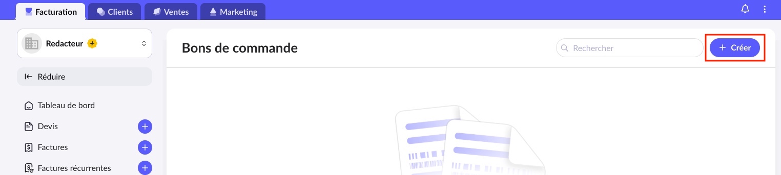 Créer un bon de commande